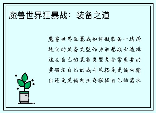 魔兽世界狂暴战：装备之道